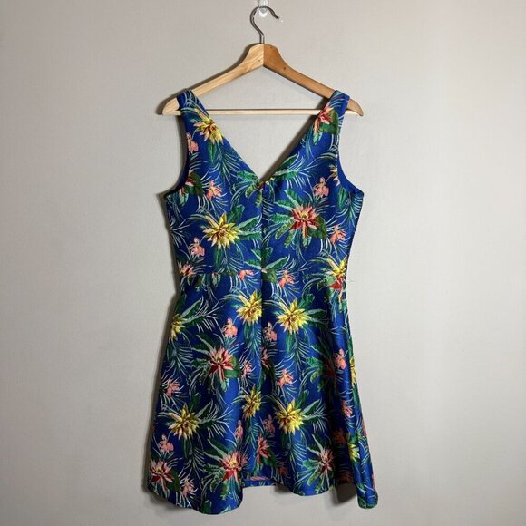 CeCe Havana Fiesta Jacquard Tropical Floral Print Mini Dress Womens 8 Sleeveless - Picture 4 of 14